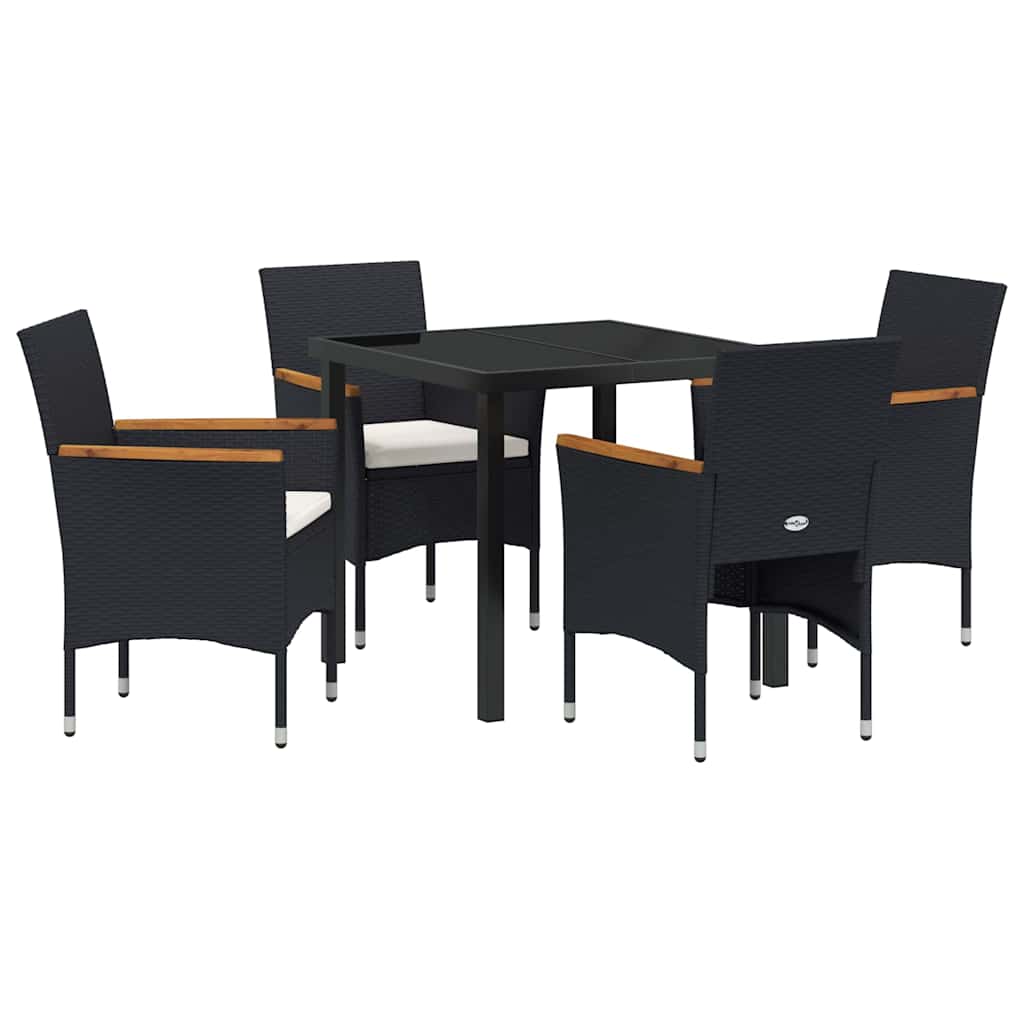 Tuin eettafelset met kussen 5 pcs Zwart poly rattan – afbeelding 2