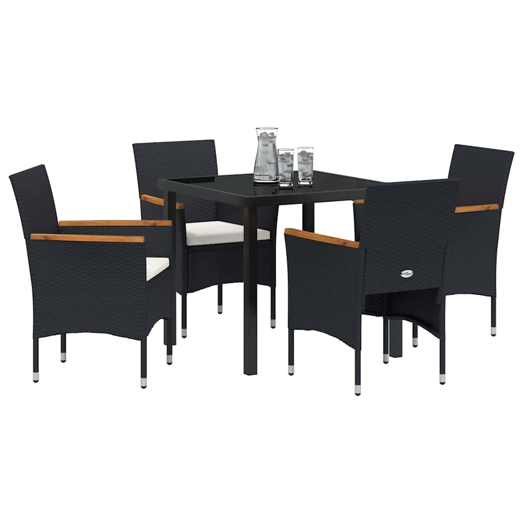 Tuin eettafelset met kussen 5 pcs Zwart poly rattan – afbeelding 3