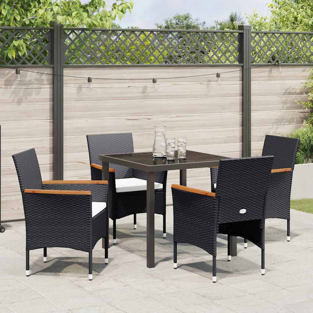 Tuin eettafelset met kussen 5 pcs Zwart poly rattan – afbeelding 4