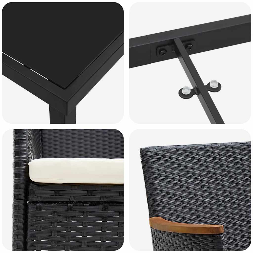 Tuin eettafelset met kussen 5 pcs Zwart poly rattan – afbeelding 9