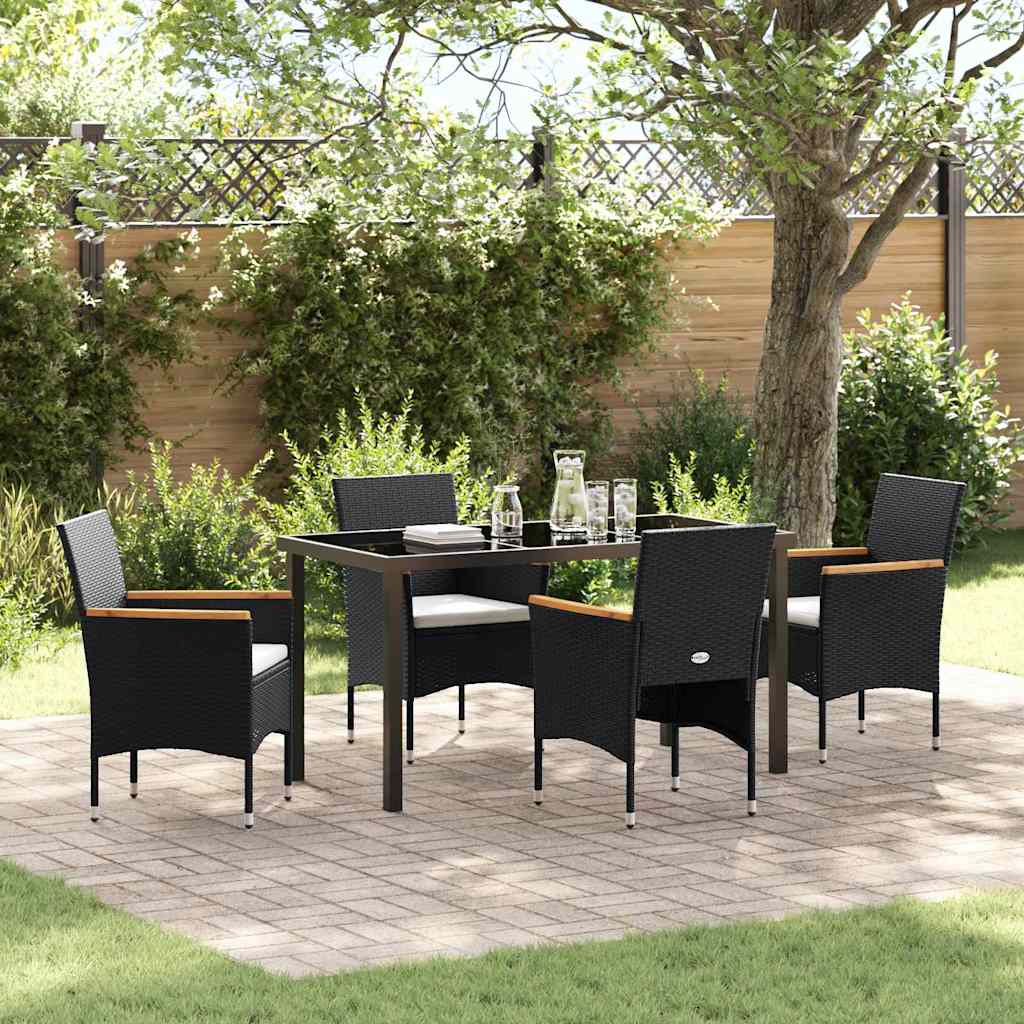 Tuin eettafelset met kussen 5 pcs Zwart poly rattan – afbeelding 1