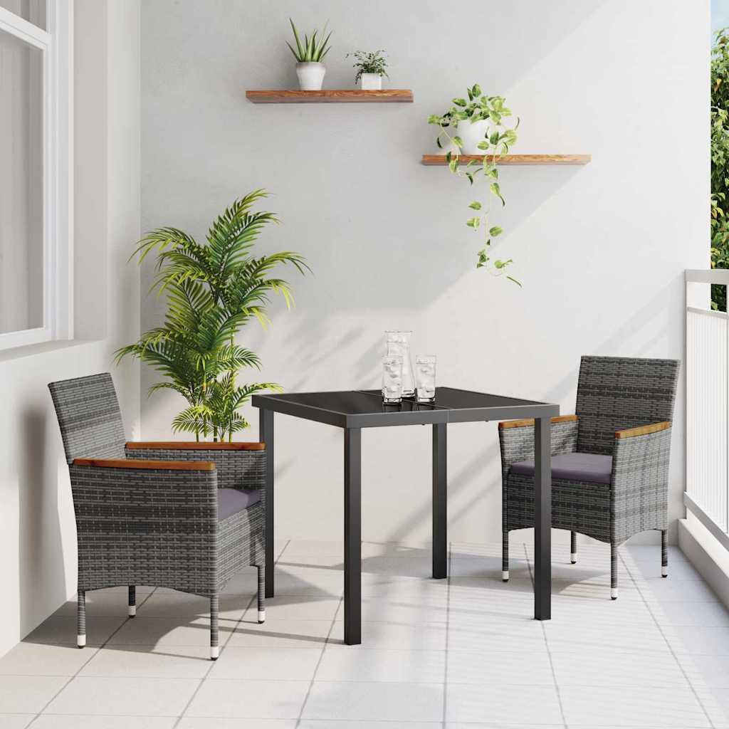 Tuin eettafelset met kussen 3 pcs Grijs poly rattan – afbeelding 1