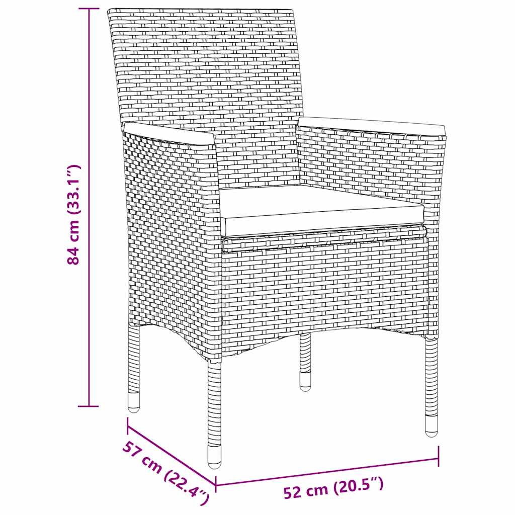 Tuin eettafelset met kussen 3 pcs Grijs poly rattan – afbeelding 10