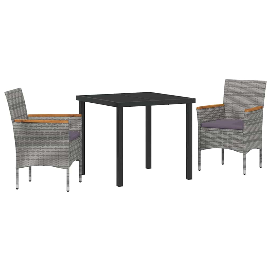Tuin eettafelset met kussen 3 pcs Grijs poly rattan – afbeelding 2