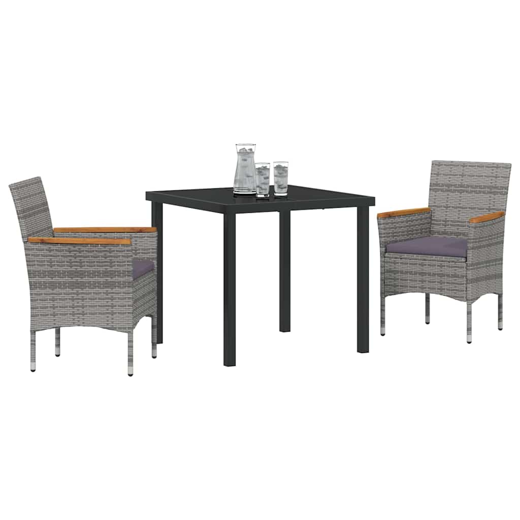 Tuin eettafelset met kussen 3 pcs Grijs poly rattan – afbeelding 3