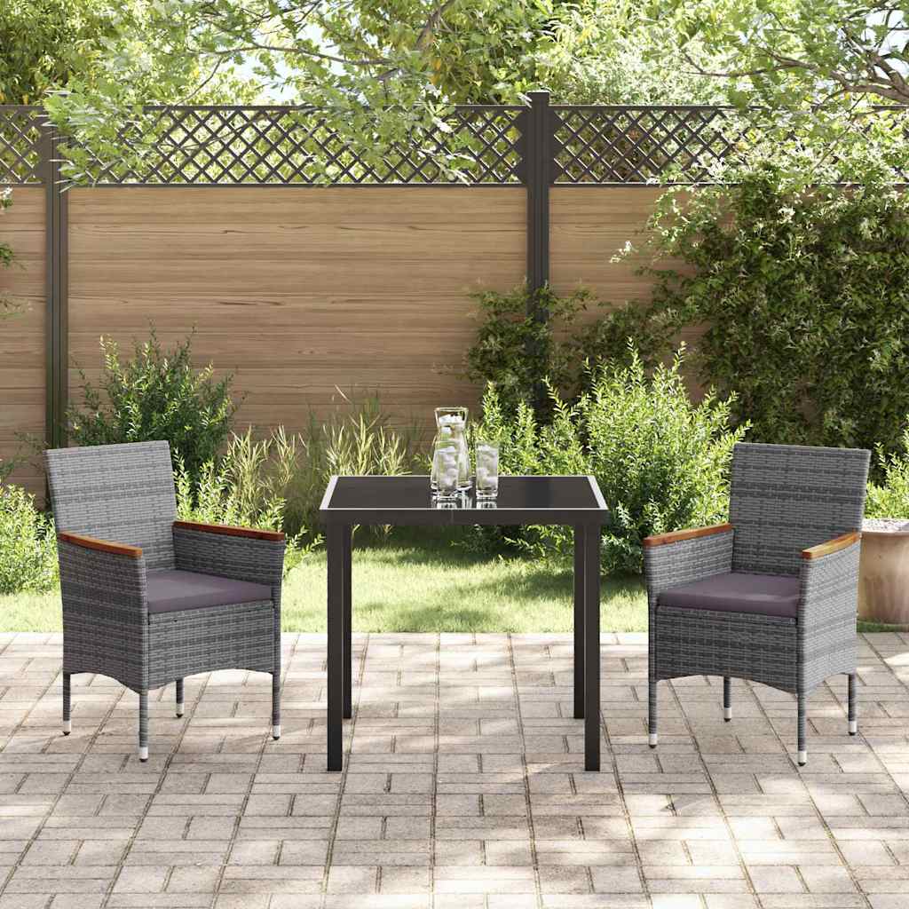 Tuin eettafelset met kussen 3 pcs Grijs poly rattan – afbeelding 4
