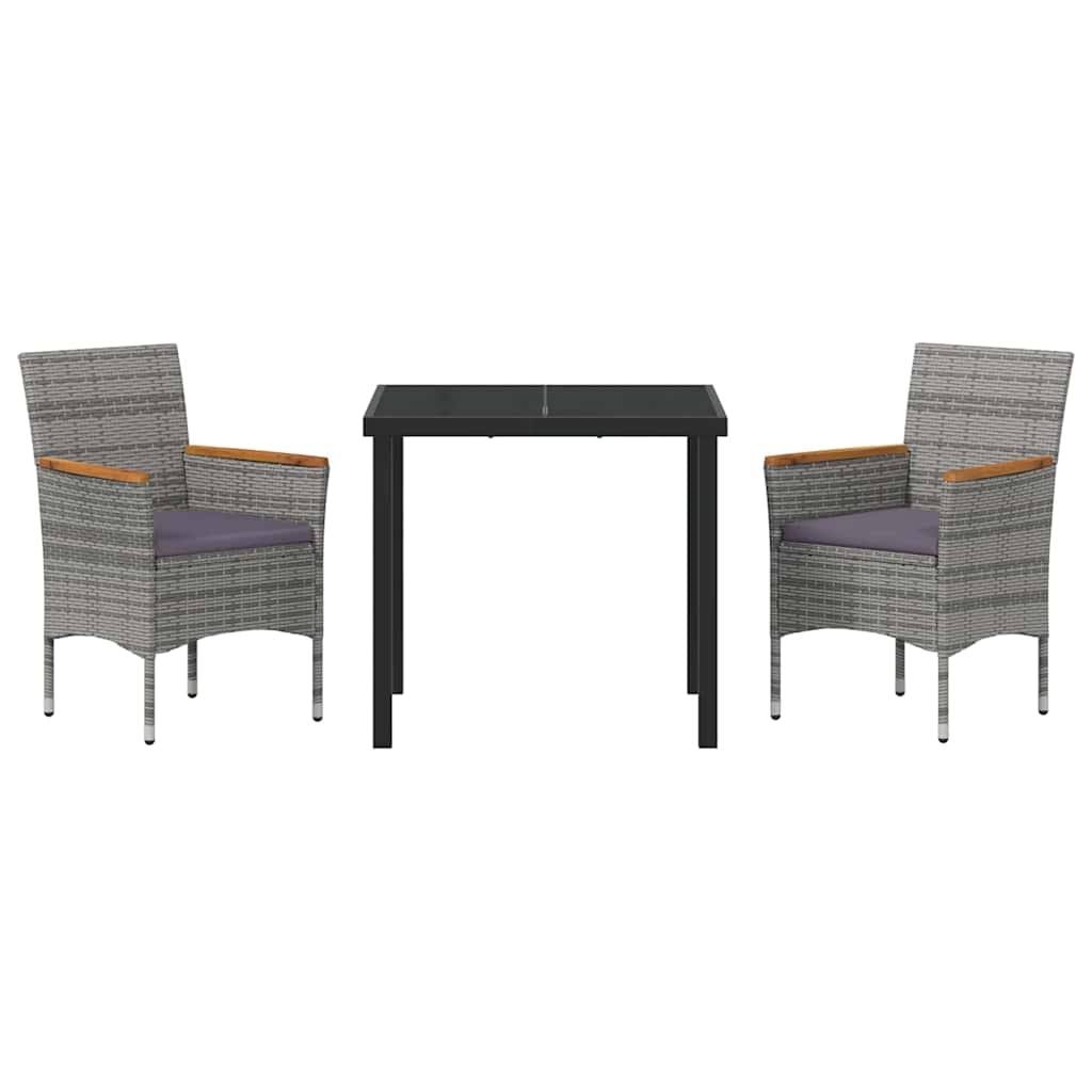 Tuin eettafelset met kussen 3 pcs Grijs poly rattan – afbeelding 7