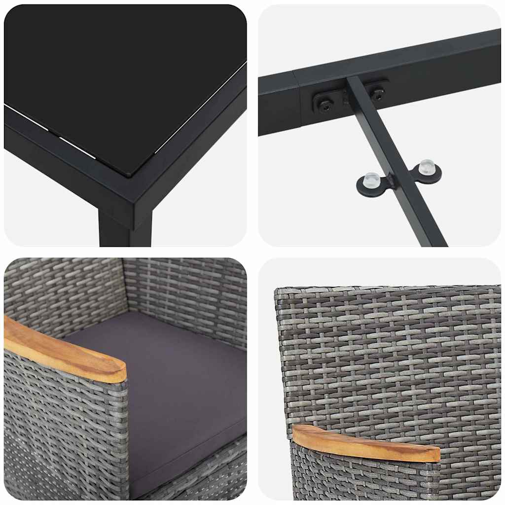 Tuin eettafelset met kussen 3 pcs Grijs poly rattan – afbeelding 9