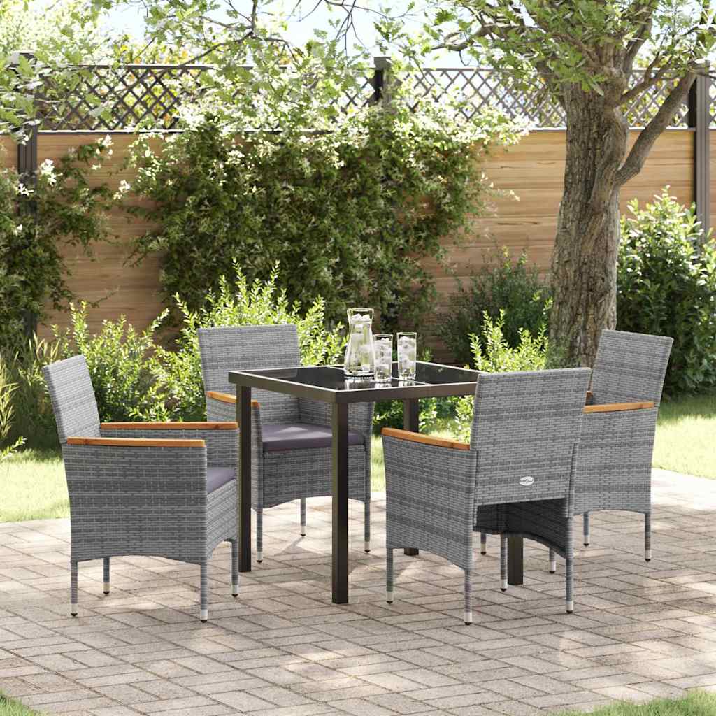 Tuin eettafelset met kussen 5 pcs Grijs poly rattan – afbeelding 1
