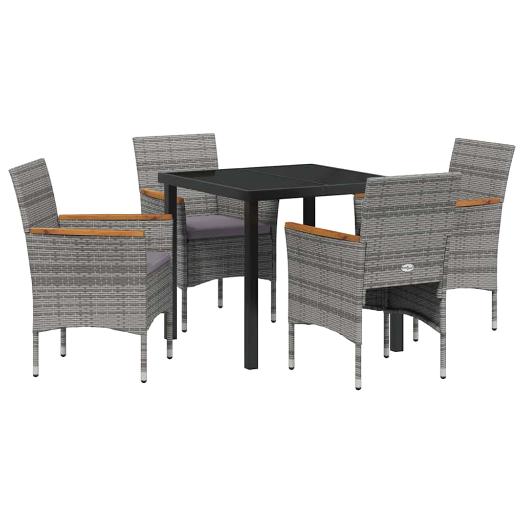 Tuin eettafelset met kussen 5 pcs Grijs poly rattan – afbeelding 2