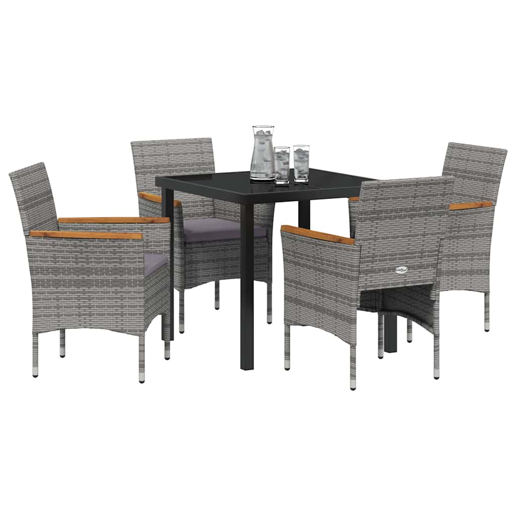 Tuin eettafelset met kussen 5 pcs Grijs poly rattan – afbeelding 3