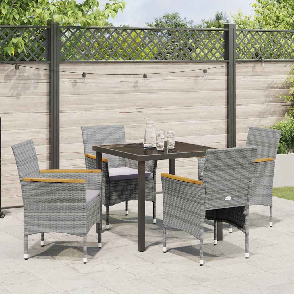 Tuin eettafelset met kussen 5 pcs Grijs poly rattan – afbeelding 4