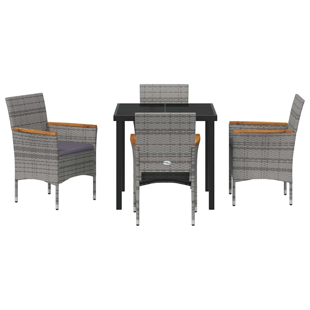 Tuin eettafelset met kussen 5 pcs Grijs poly rattan – afbeelding 7