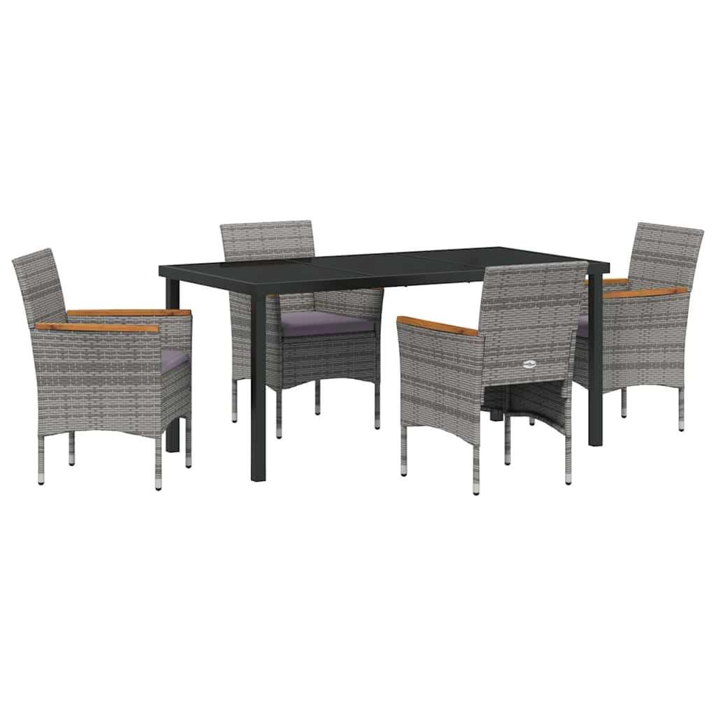 Tuin eettafelset met kussen 5 pcs Grijs poly rattan – afbeelding 2
