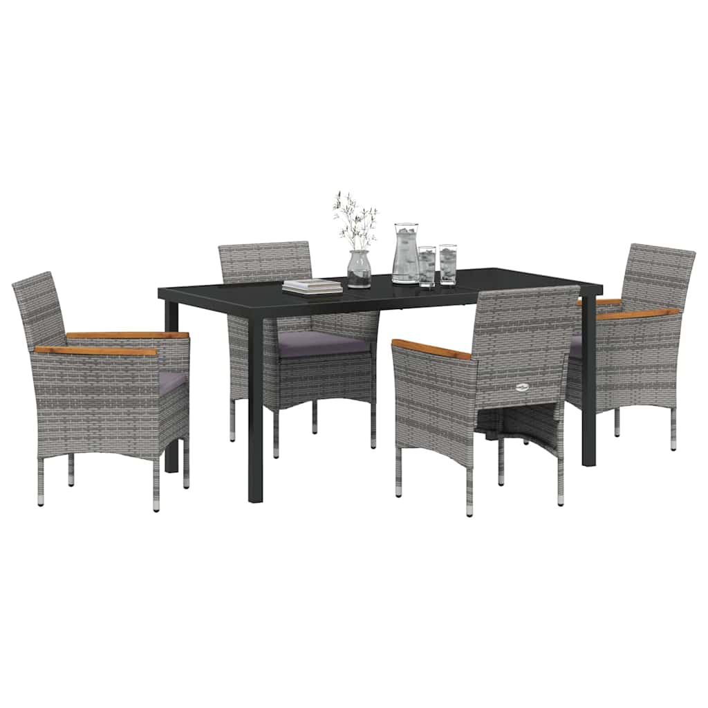 Tuin eettafelset met kussen 5 pcs Grijs poly rattan – afbeelding 3