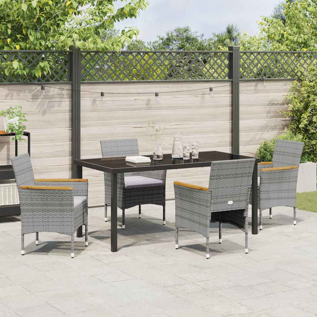Tuin eettafelset met kussen 5 pcs Grijs poly rattan – afbeelding 4