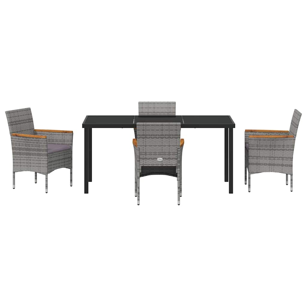 Tuin eettafelset met kussen 5 pcs Grijs poly rattan – afbeelding 7