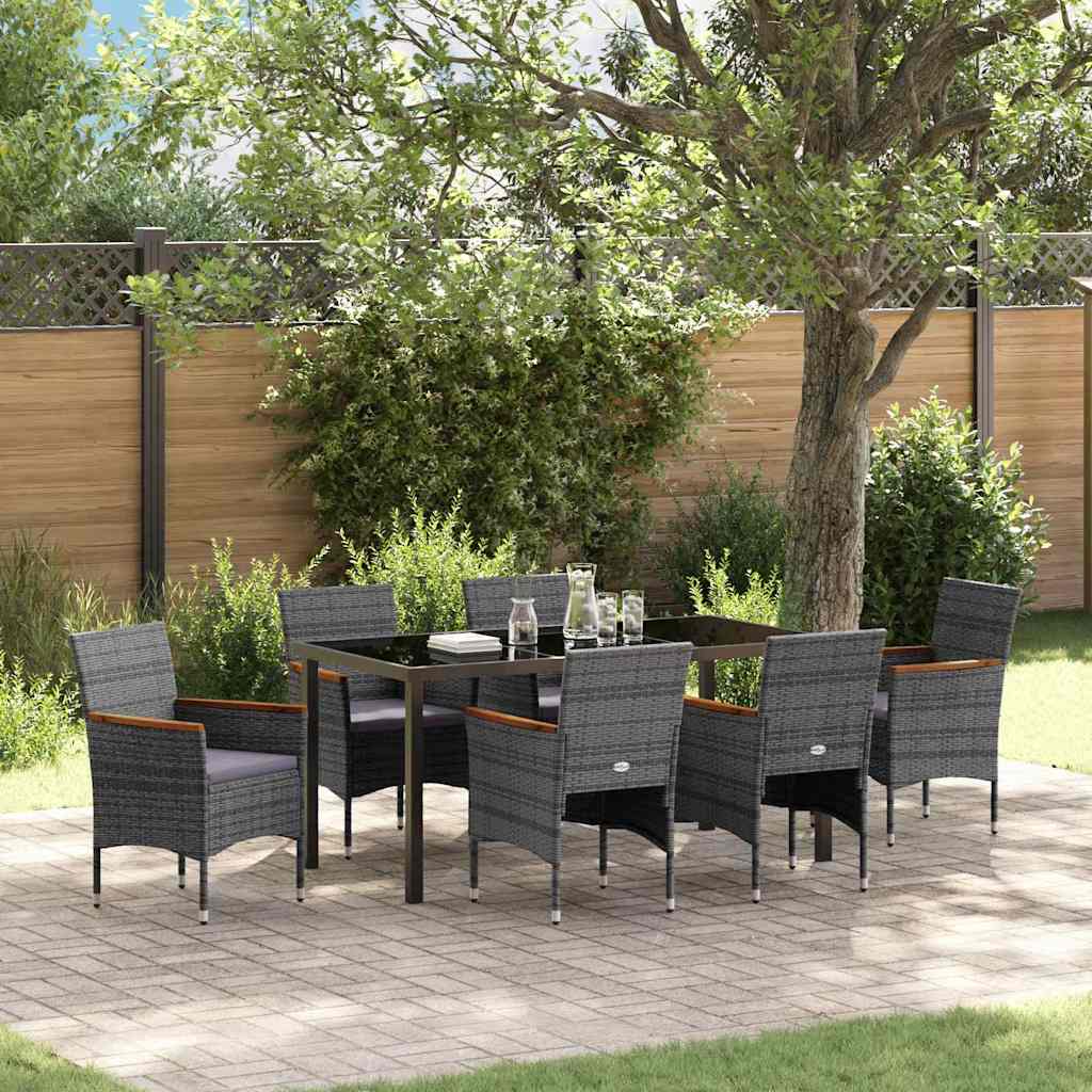 Tuin eettafelset met kussen 7 pcs Grijs poly rattan – afbeelding 1