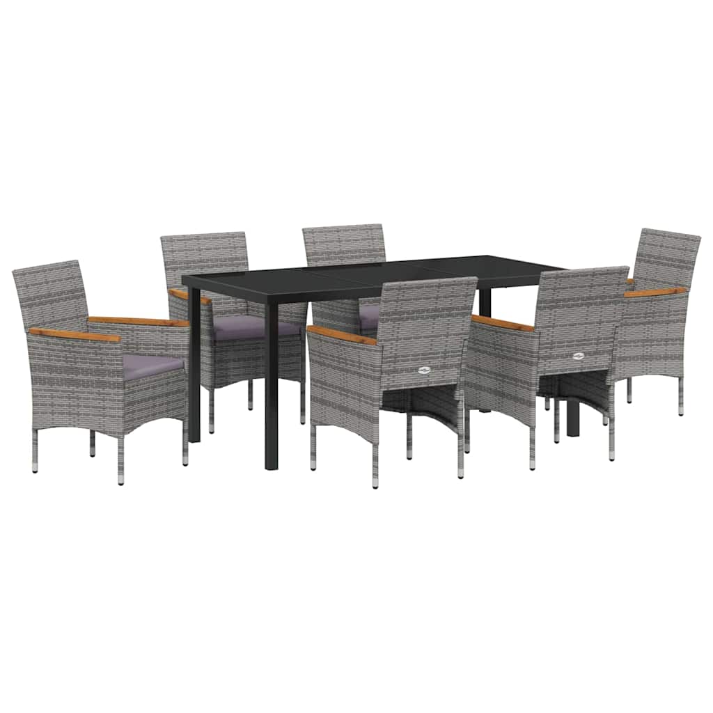 Tuin eettafelset met kussen 7 pcs Grijs poly rattan – afbeelding 2