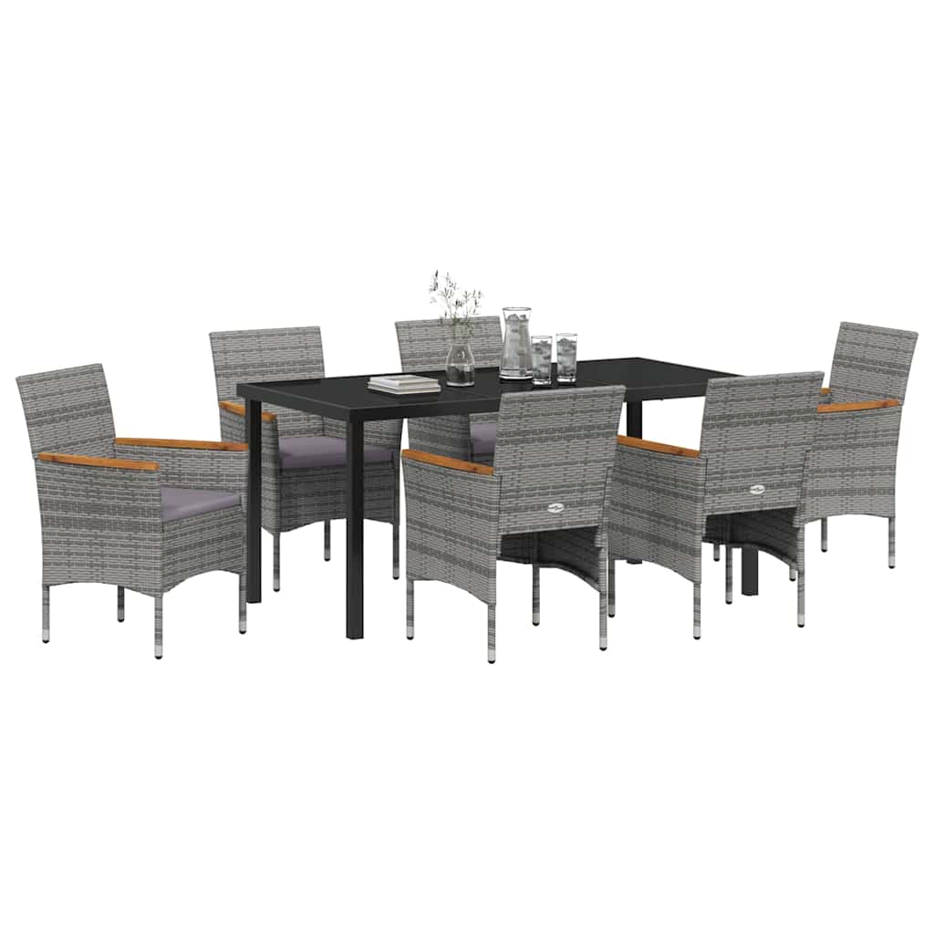 Tuin eettafelset met kussen 7 pcs Grijs poly rattan – afbeelding 3