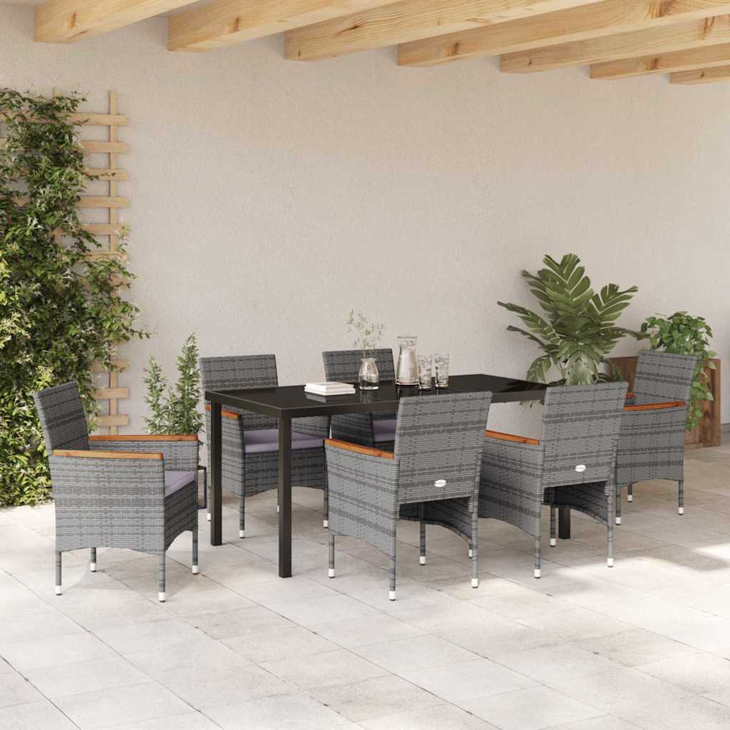 Tuin eettafelset met kussen 7 pcs Grijs poly rattan – afbeelding 4