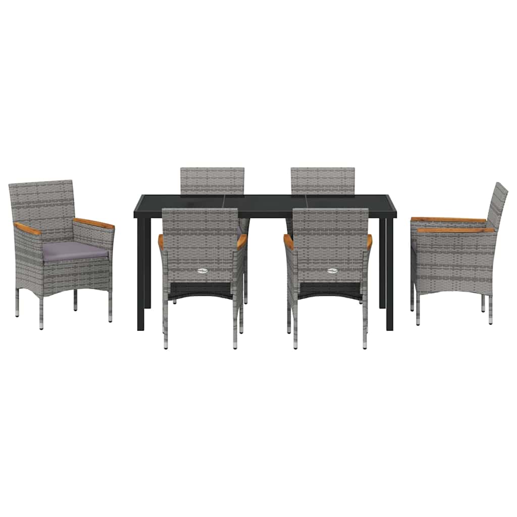 Tuin eettafelset met kussen 7 pcs Grijs poly rattan – afbeelding 7