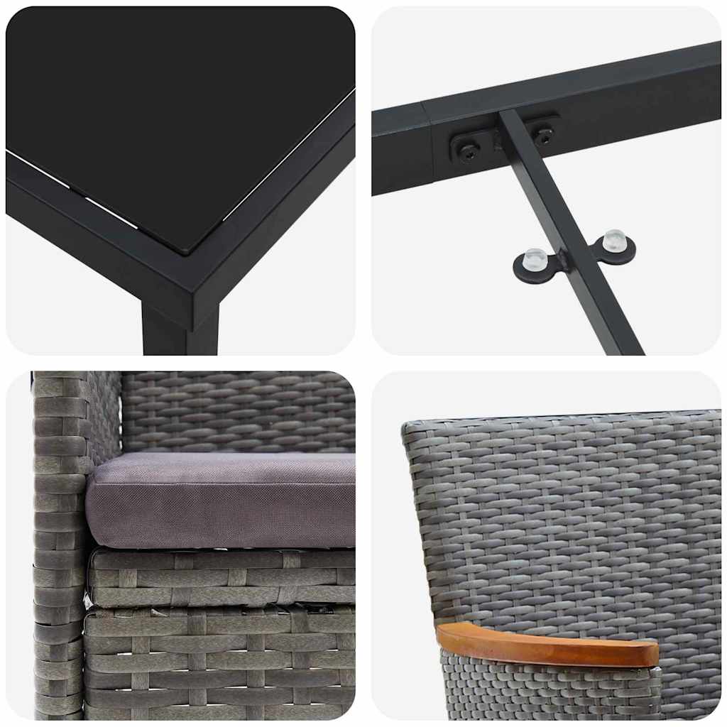 Tuin eettafelset met kussen 7 pcs Grijs poly rattan – afbeelding 9