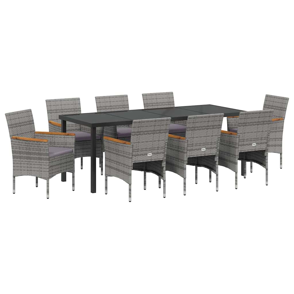Tuin eettafelset met kussen 9 pcs Grijs poly rattan – afbeelding 2