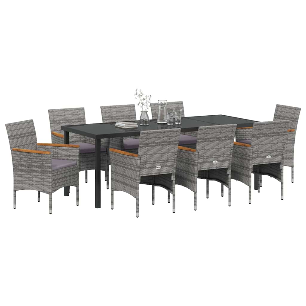 Tuin eettafelset met kussen 9 pcs Grijs poly rattan – afbeelding 3