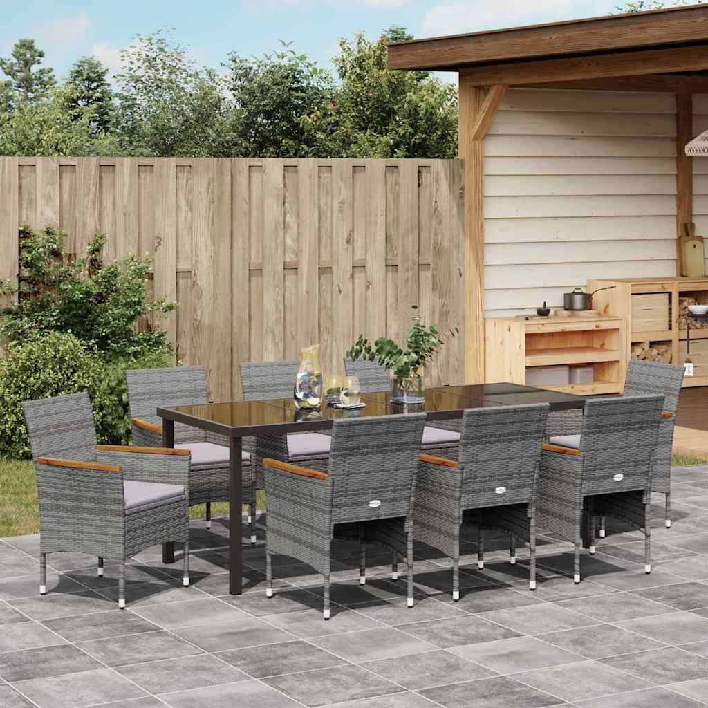 Tuin eettafelset met kussen 9 pcs Grijs poly rattan – afbeelding 4