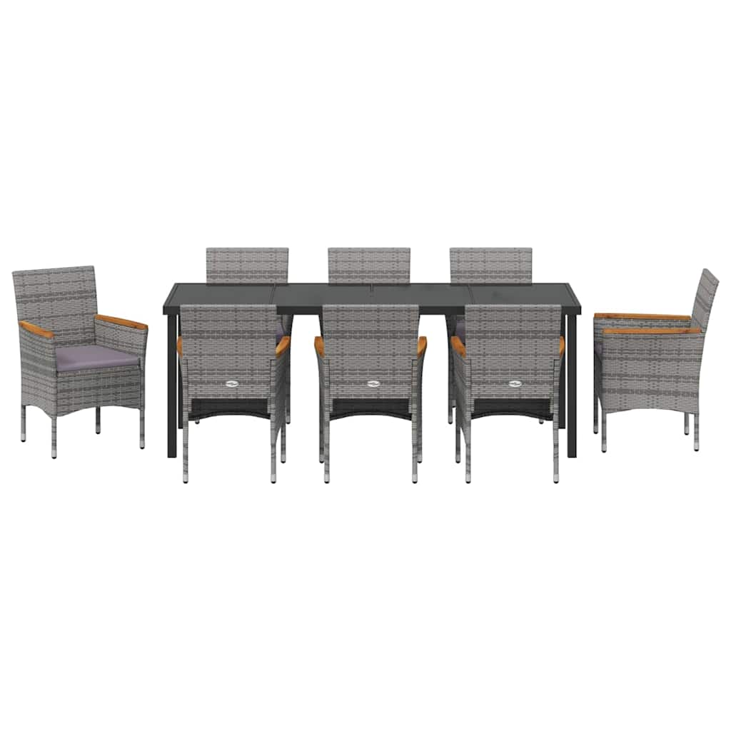 Tuin eettafelset met kussen 9 pcs Grijs poly rattan – afbeelding 7