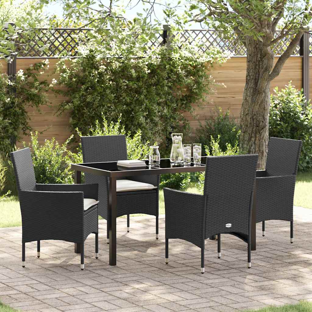 Tuin eettafelset met kussen 5 pcs Zwart poly rattan – afbeelding 1