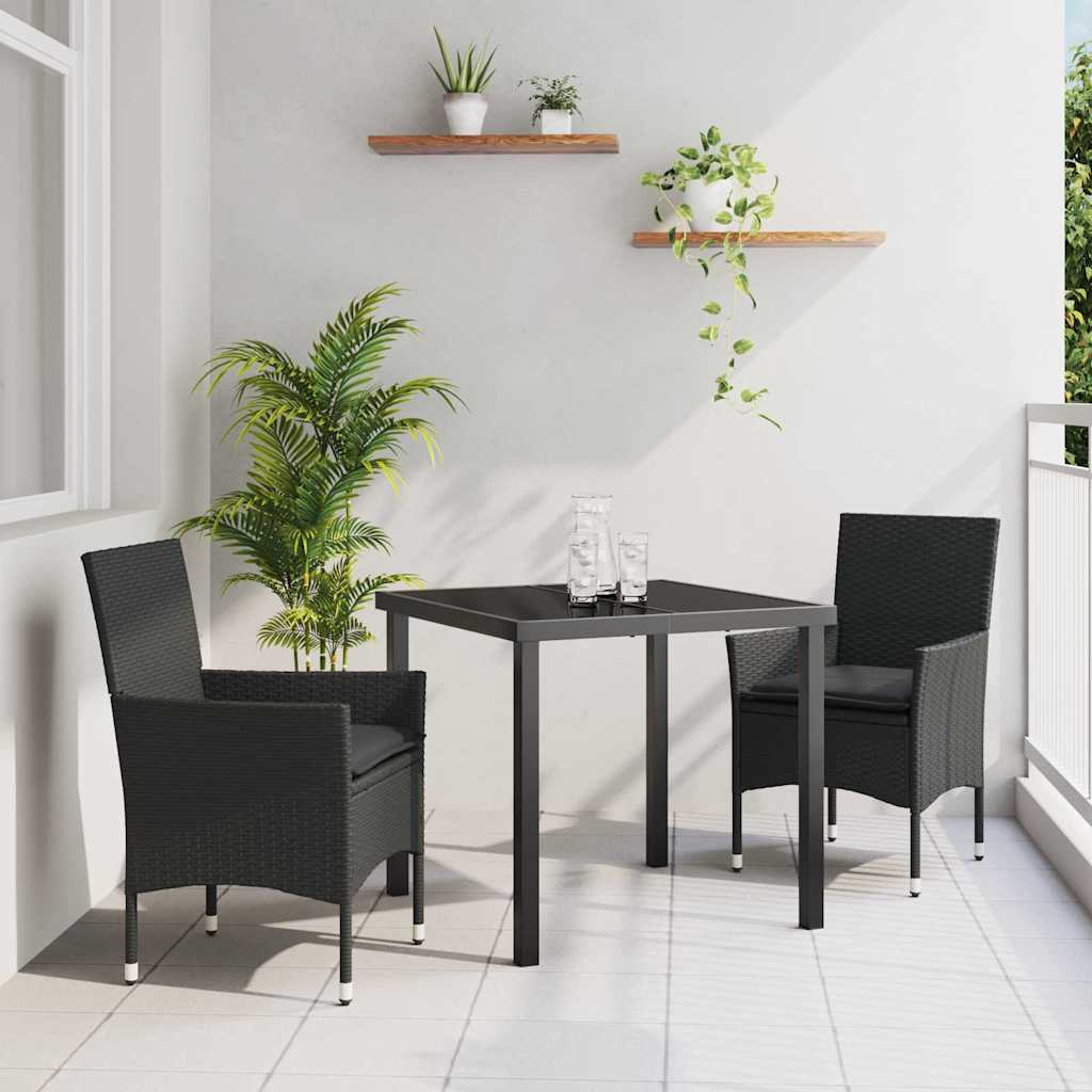 Tuin eettafelset met kussen 3 pcs Zwart poly rattan – afbeelding 1