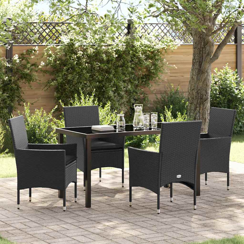 Tuin eettafelset met kussen 5 pcs Zwart poly rattan – afbeelding 1