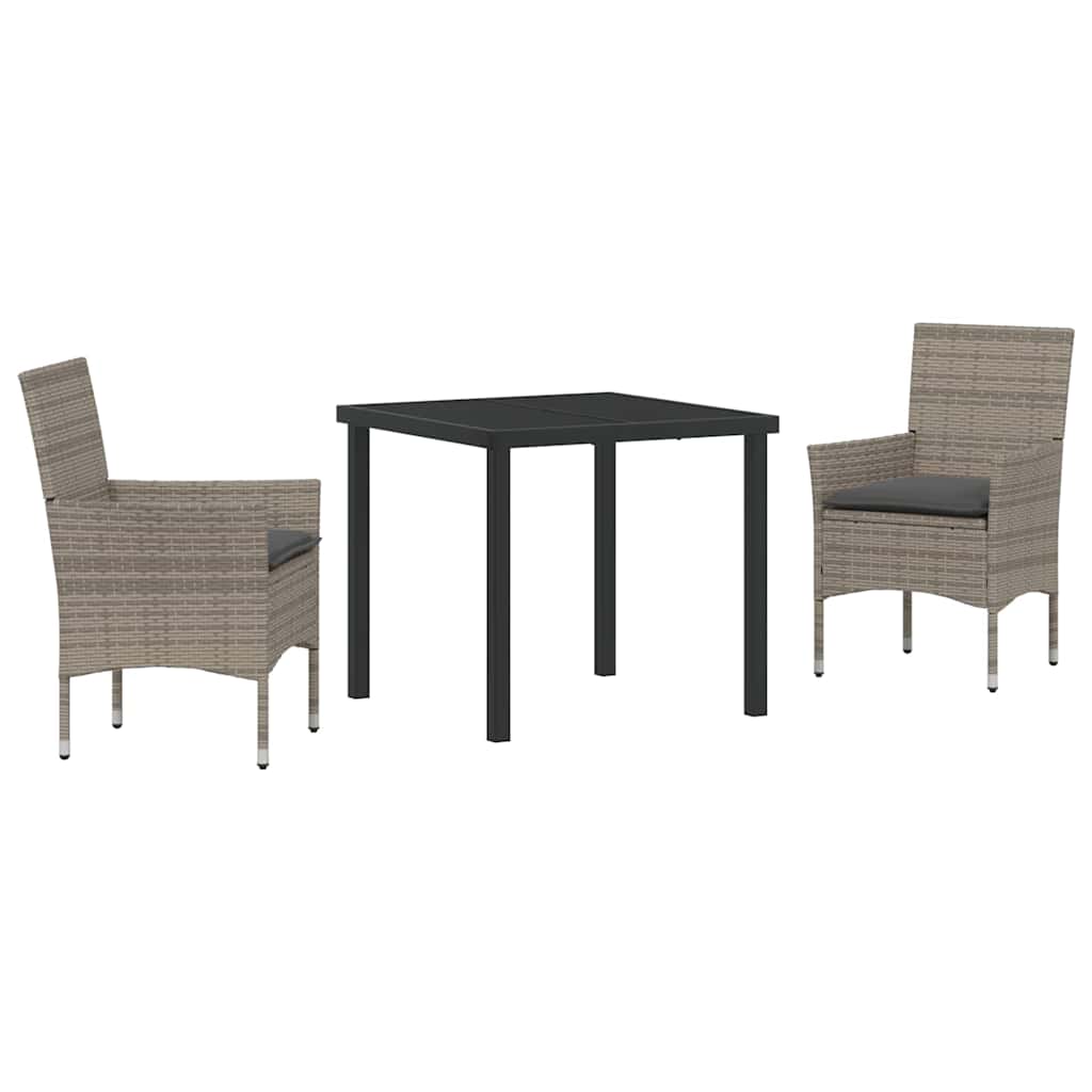 Tuin eettafelset met kussen 3 pcs Grijs poly rattan – afbeelding 2