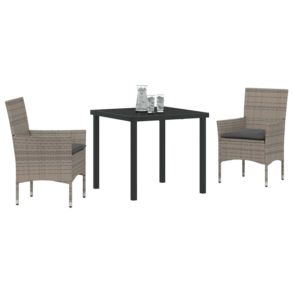 Tuin eettafelset met kussen 3 pcs Grijs poly rattan – afbeelding 3