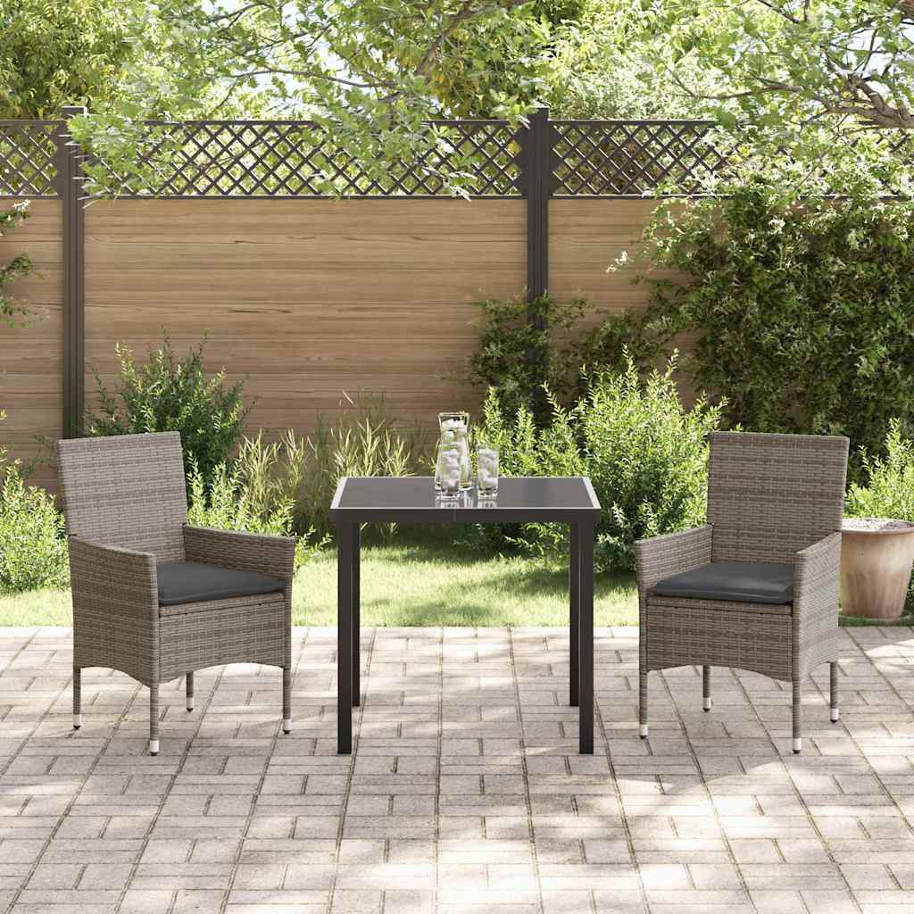Tuin eettafelset met kussen 3 pcs Grijs poly rattan – afbeelding 4