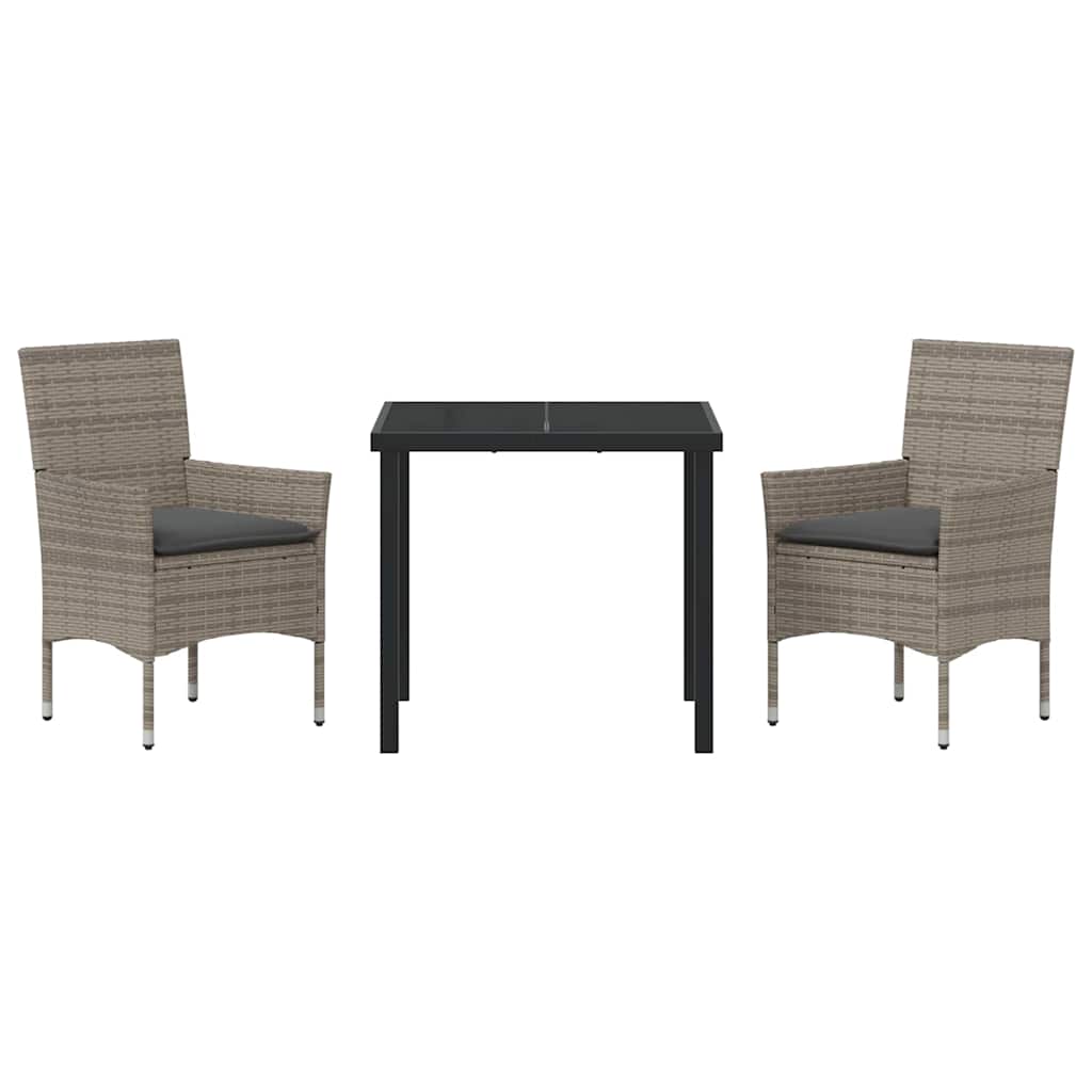 Tuin eettafelset met kussen 3 pcs Grijs poly rattan – afbeelding 7