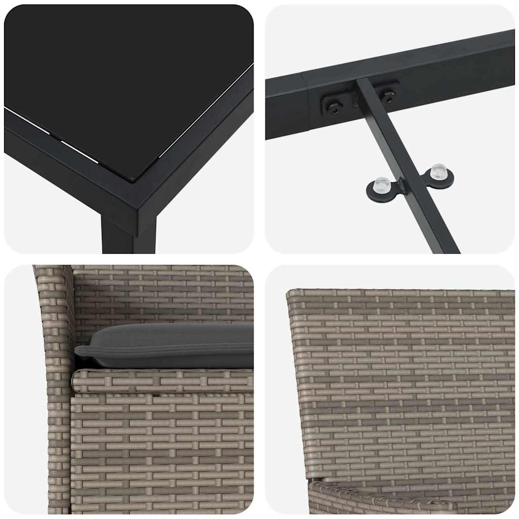 Tuin eettafelset met kussen 3 pcs Grijs poly rattan – afbeelding 9
