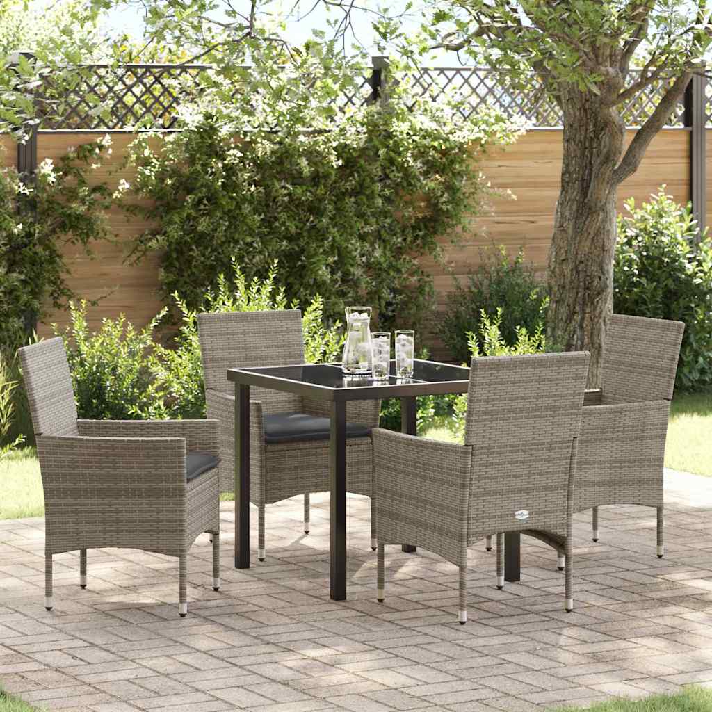 Tuin eettafelset met kussen 5 pcs Grijs poly rattan – afbeelding 1