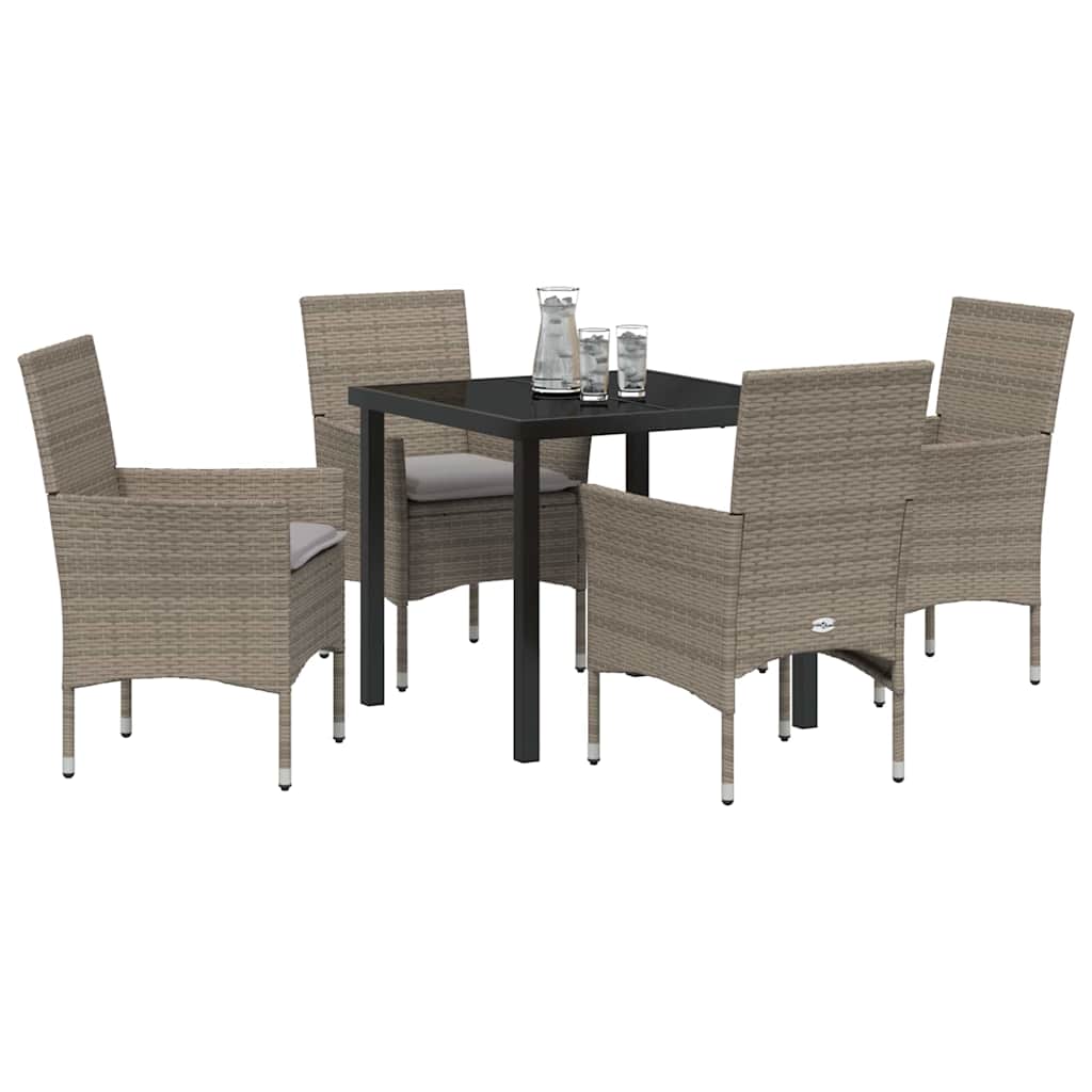 Tuin eettafelset met kussen 5 pcs Grijs poly rattan – afbeelding 3