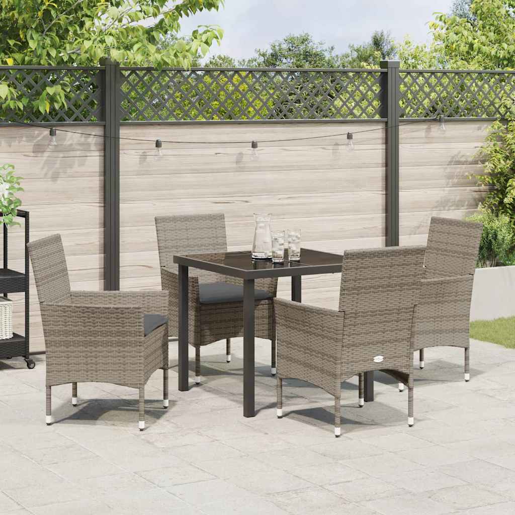 Tuin eettafelset met kussen 5 pcs Grijs poly rattan – afbeelding 4