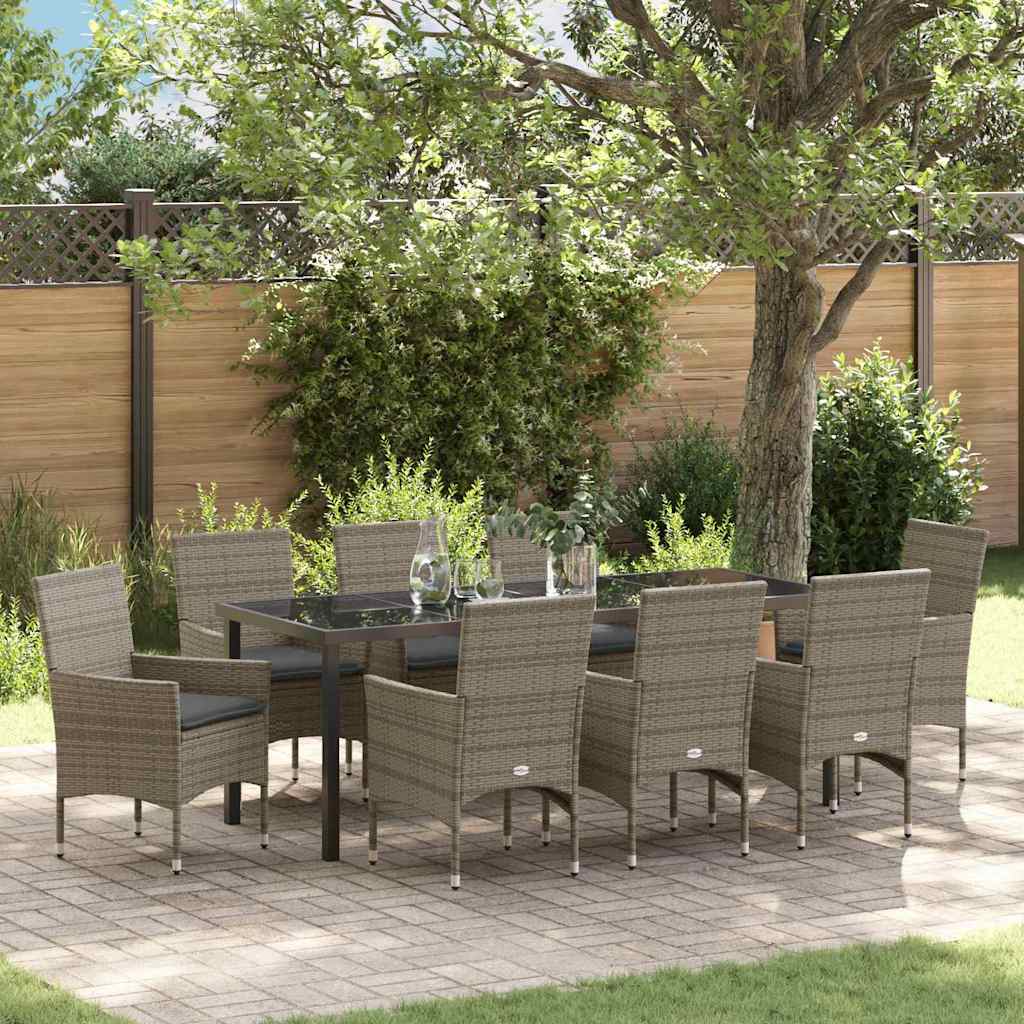 Tuin eettafelset met kussen 9 pcs Grijs poly rattan – afbeelding 1