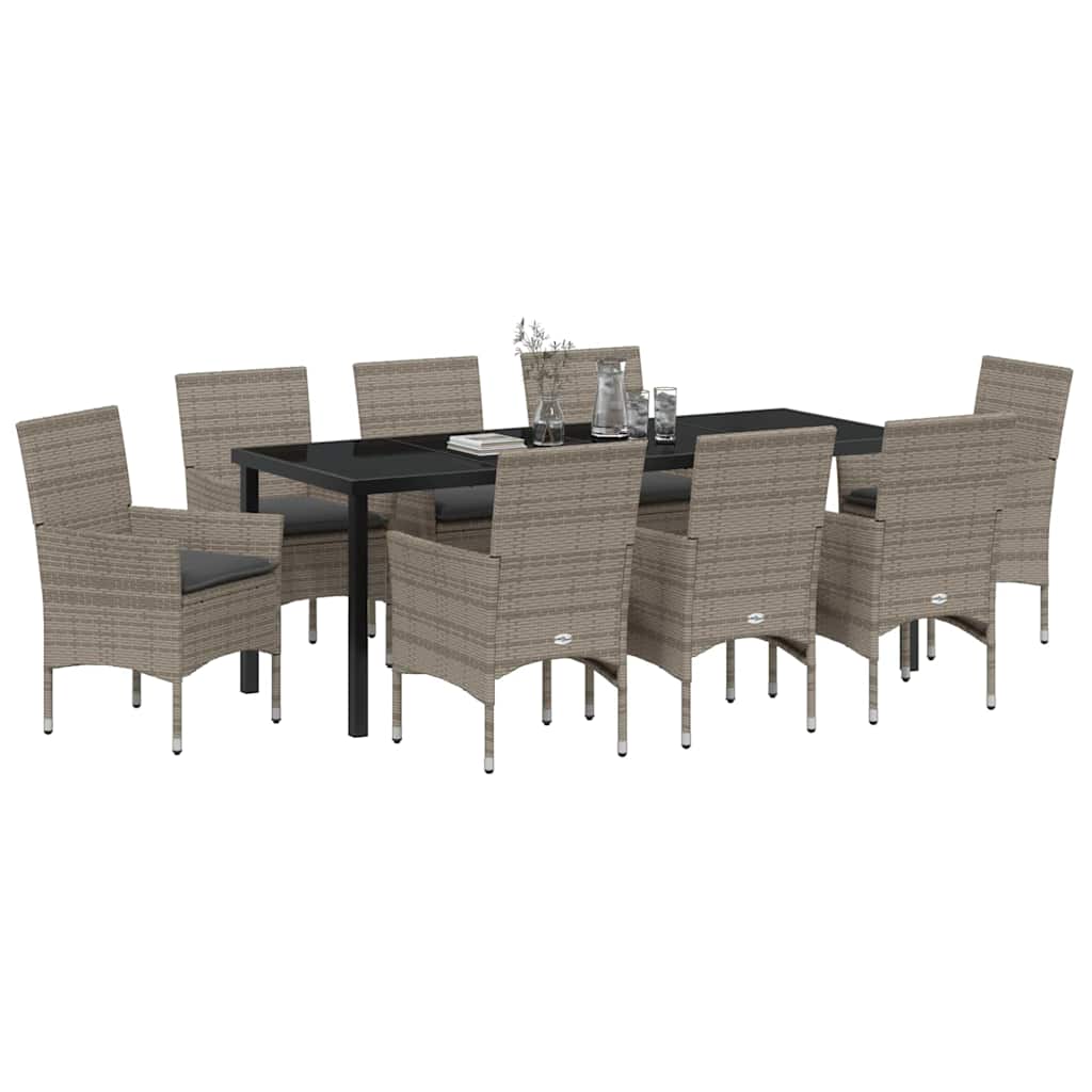 Tuin eettafelset met kussen 9 pcs Grijs poly rattan – afbeelding 3