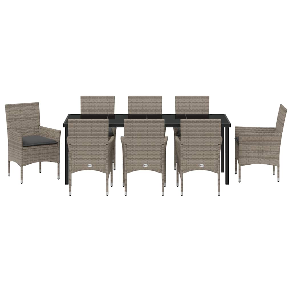 Tuin eettafelset met kussen 9 pcs Grijs poly rattan – afbeelding 7