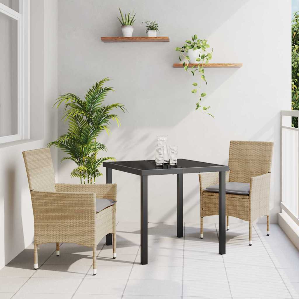 Tuin eettafelset met kussen 3 pcs Beige poly rattan – afbeelding 1