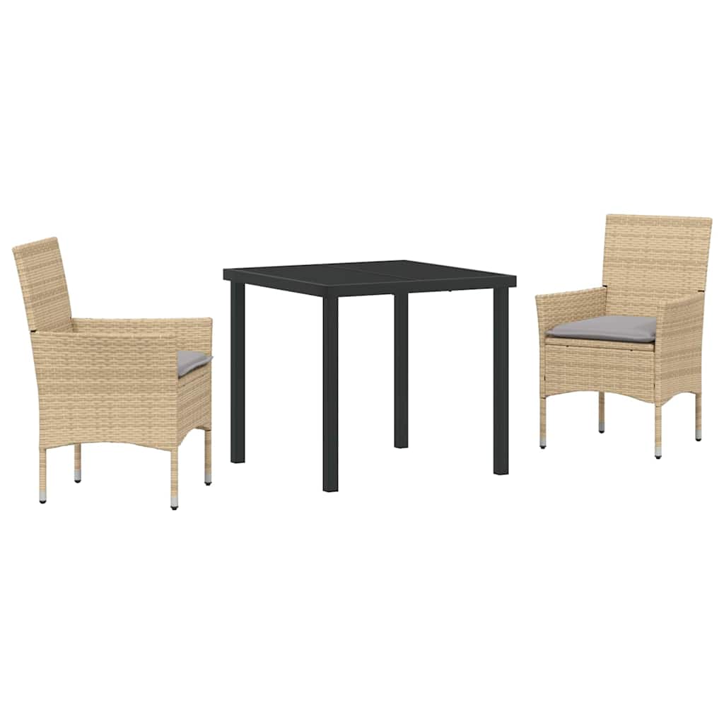 Tuin eettafelset met kussen 3 pcs Beige poly rattan – afbeelding 2
