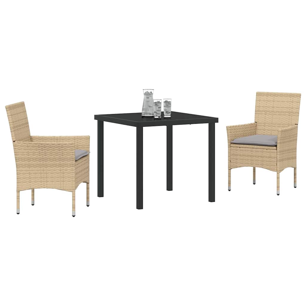 Tuin eettafelset met kussen 3 pcs Beige poly rattan – afbeelding 3