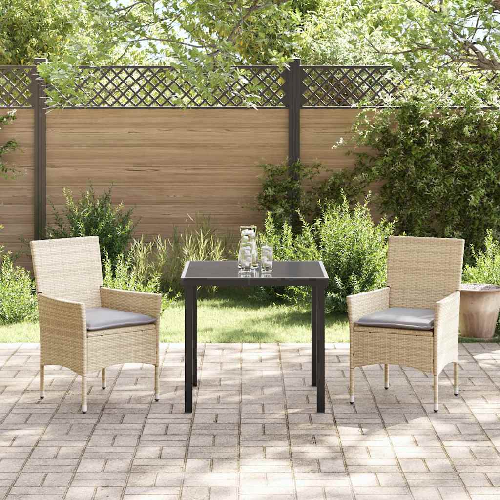 Tuin eettafelset met kussen 3 pcs Beige poly rattan – afbeelding 4