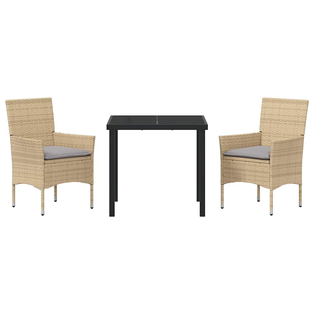 Tuin eettafelset met kussen 3 pcs Beige poly rattan – afbeelding 7